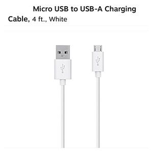 CHARGING CABLE - MICRO USB to USB-A; 4’; White; Amazon